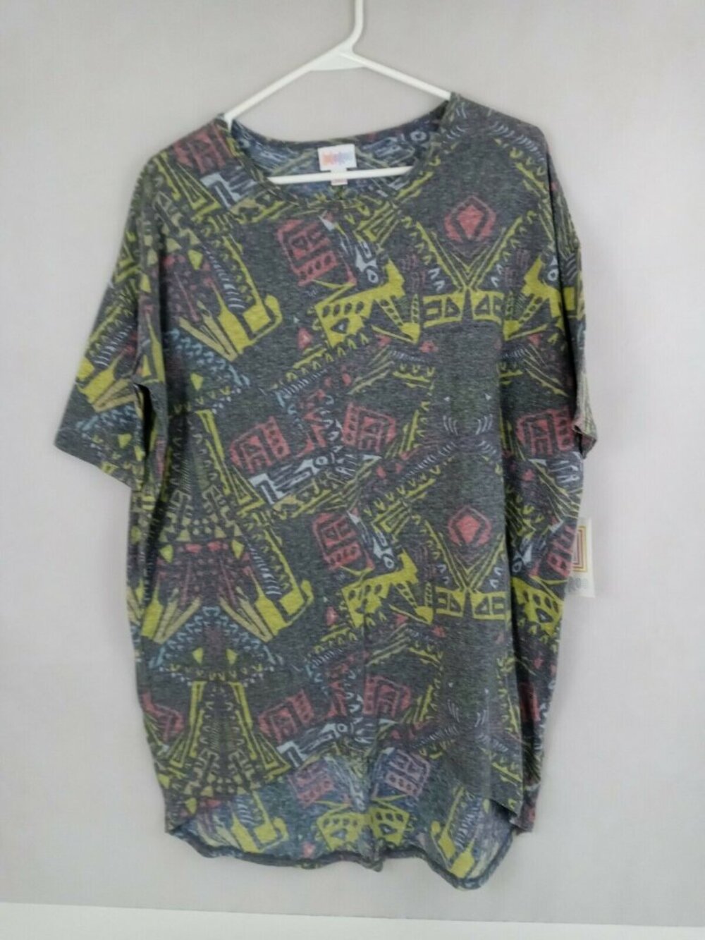 NWT Lularoe Irma Tunic Gray With Multi-Color Geometric Designs Size XS